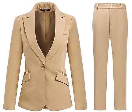 YFFUSHI Dam 2-delad byxdress damer formell kontor affärer blazer kappa, Aprikos, XS