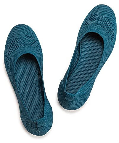 Women's Ballet Flats Slip On Knit Dress Shoes Pumps Shoes Round Toe Nblue