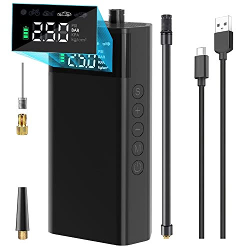 tEokEibEno Compressore Aria per Bici, Digitale,2 * 2000mAh a Batteria,150PSI Pompa Auto Portatile, con Luce LED e Schermo LCD, per Auto Moto Palloni