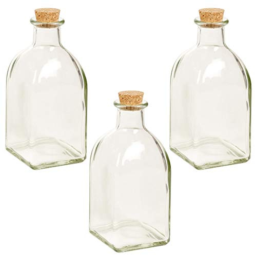 URBN-CHEF 250ml Glass Oil, Vinegar Cruet Condiment Dispenser Bottle Jars with Cork Lid Kitchen Food Storage Set (12)