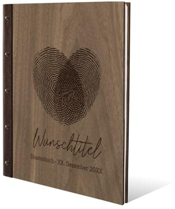 Stammbuch der Familie Holz mit Echtleder Rücken Gravur individuell mit Extras DIN A4 Nussbaum Amerikanisch - Fingerabdrücke
