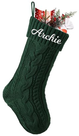 Cysincos Weihnachtsstrumpf Personalisiert Name 46cm große gestrickte Christmas Stockings Nikolausstrumpf hängende Familie Weihnachtsstrümpfe für Party Weihnachten Deko, Grün