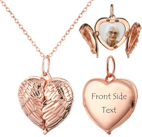 MeMeDIY Herz Medaillon Halskette 925 Sterling Silber Personalisiert Foto Anhänger Gravur Kette Gold/Roségold Geschenke für Frauen Mutter Muttertag Weihnachts mit Geschenkbox