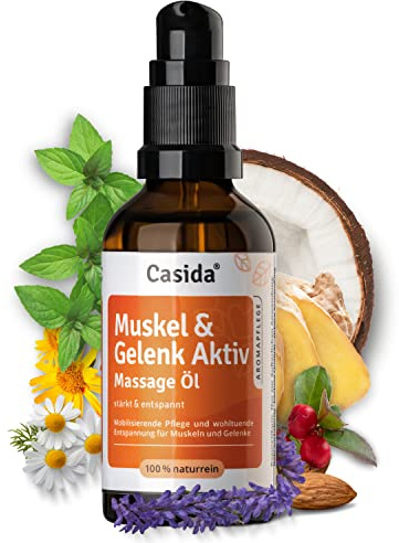 Casida Muskel & Gelenk Aktiv Massage Öl - aktivierendes Massageöl aus 100% naturreinen Ölen - Pflege bei Muskelschmerzen, Gelenksschmerzen und Rückenschmerzen - 50 ml
