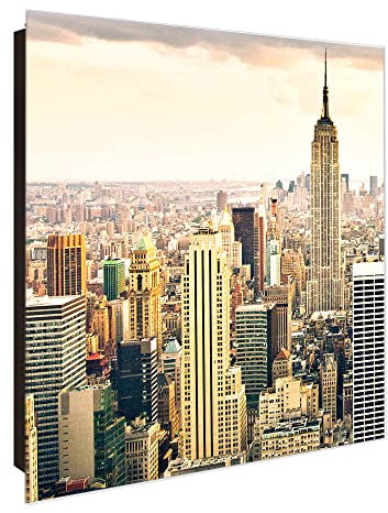 banjado Großer Schlüsselkasten Metall - Schlüsselbox 30x30cm beschreibbarer mit 32 Haken - Schlüsselkasten modern für Schlüsselaufbewahrung - Korpus Schwarz Scharnier Rechts - Motiv New York City