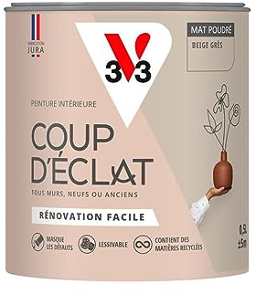 V33 Peinture murale intérieure Coup d'Éclat® Beige grès Mat Poudré 0,5L | Tous murs neuf ou anciens, Rénovation facile, Masque les défauts, Lessivable, Contient des matières recyclées