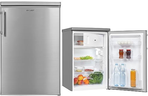 exquisit Kühlschrank KS1016-4-HE-010D silber | 109 l Nutzinhalt | EEK D | LED-Licht | Inoxlook | Gefrierfach