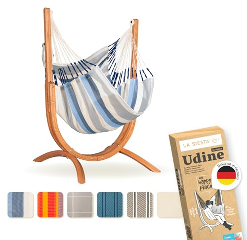 LA SIESTA - Wetterbeständiger Hängesessel mit Holzständer - Handgefertigter, reißfester Sessel für Entspannung im Freien - FSC-zertifizierte Eukalyptus-Hängematte