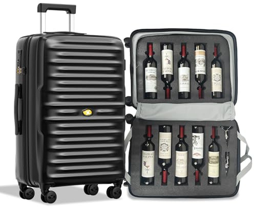 SERABETTO Wine Suitcase, 10 Bottle Luggage, Durable Travel Case with TSA Lock, Versatile Carrier with Removable Inserts and Silent Spinner Wheels (Black)