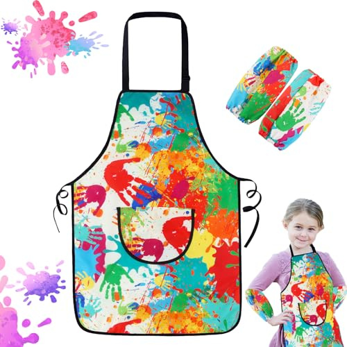 Taozoey Bata Pintura Niños, Delantal Pintura Conjunto Escolar, Pintura Blusa con Bolsillos Delantal Cocina Niños de 6 a 12 Años para Manualidades, Pintura, Cocina (azul)