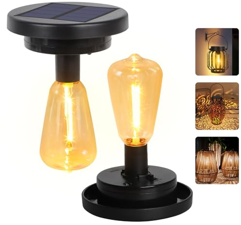 NEWNEN Solar Lights Replacement Top Panel Lantern: 7cm Warm White Replacement Solar Light Top with Bulb Lights for Lantern Outdoor Garden 2Pack
