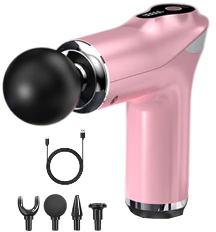 Pistolet de massage musculaire – Pistolet de massage électrique, pistolet de massage silencieux | Masseur musculaire à percussion rechargeable avec 4 têtes de massage, masseur corporel portable Guun