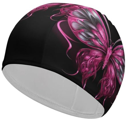Bonnet de bain motif papillon psychédélique pour homme et femme - Bonnet de bain durable pour cheveux courts/longs