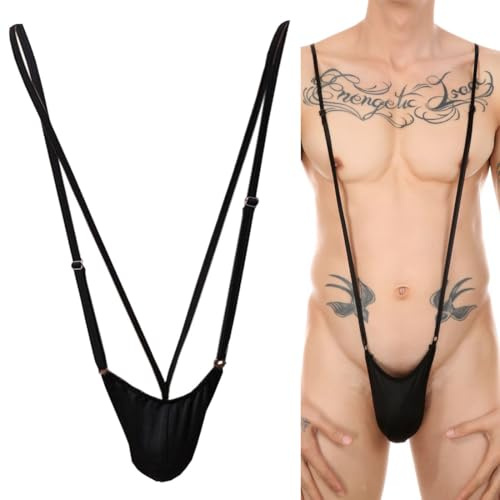 VemeFufu Perizoma Mankini Borat Costume da bagno Uomo Sexy Suspensorio V Sling Costume da bagno Costume da festa Bikini String per Uomo Beachkini Spiaggia Natale Halloween, 1 confezione B. Nero,