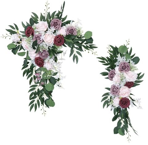 CvbGNJm Hochzeitsdekoration, künstliche Blumen, Girlande, Eckdreieck, künstliche Rosen, hängende Ranken, Haustür, Hochzeitsbogen, Fensterkranz, Hintergrunddekoration(60x75cm)