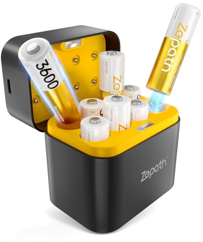Pile Rechargeable AA Lithium avec Chargeur, Piles AA Rechargeables 1.5V 3600mWh Haute Capacité, Rechargeable AA Batteries jusqu'à 2000+ Cycles