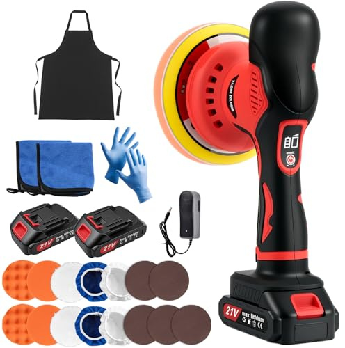 Cordless Car Buffer Polisher, 6 Inch Orbital Polisher Kit with 2x21V Batteries & 21 PCS Attachments - 8 Speeds Variable Max 6000RPM Car Buffer for Car Detailing, Waxing, Polishing, Scratch Removing