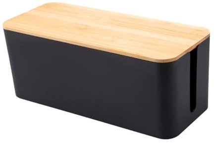 HOMSFOU Cable Storage Box a Black Finish for Organizing Cables and Storing Outlet Apparatuses Made of Sturdy Plastic and Wood the Study or Living Room
