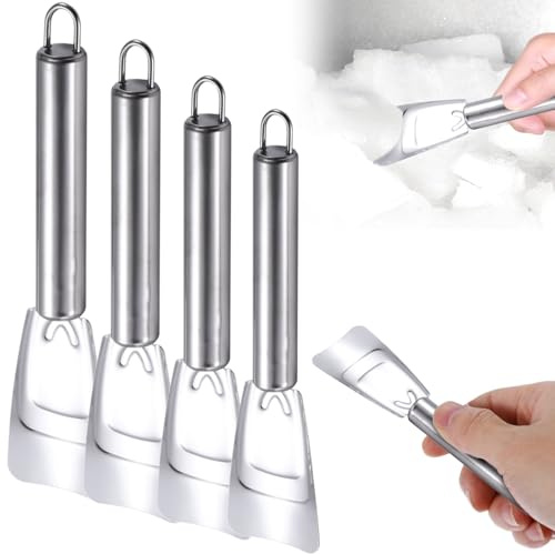 Set di 4 raschietti per ghiaccio, in acciaio inox, per frigorifero, congelatore, paletta per ghiaccio multifunzionale, raschietto per ghiaccio di alta qualità per la rimozione rapida del ghiaccio