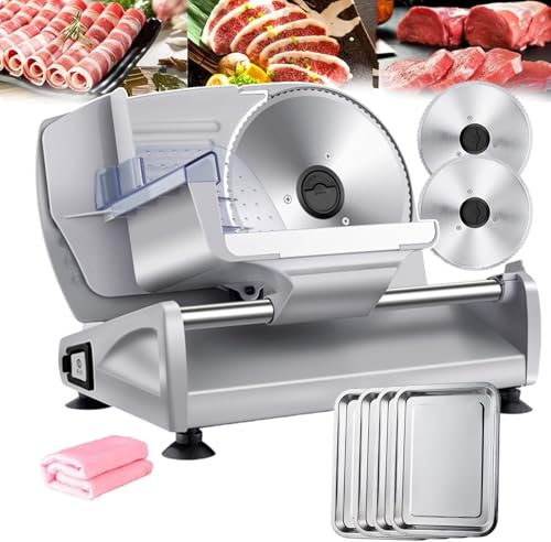 Elektrisk Deli Skivmaskin Matskärare, Rostfritt stål Köttskärare Maskin med 190 mm blad, Grönsaksskärmaskin Automatisk köttskärare