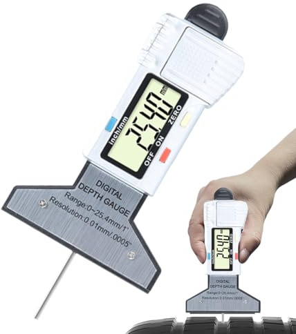 Medidor de profundidad de banda de rodadura, medidor de banda de rodadura de neumáticos - Herramienta de medidor de profundidad de neumáticos | Digital 0-25,4 mm Rango Wear Checker 0,01 mm Resolución
