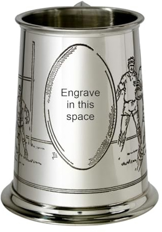 Wentworth Pewter - Rugby Scene 1 Pint Pewter Tankard with Engraving