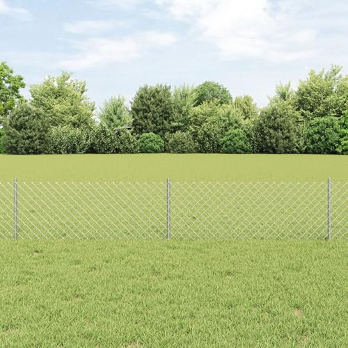 Juroupi Chain Link Fence with 10 U Posts Silver 0.4x10 m Steel,Decorative Fence,Chain Link Fence,Fencing for Patio Outdoor Yard,Fence Panel-3336285