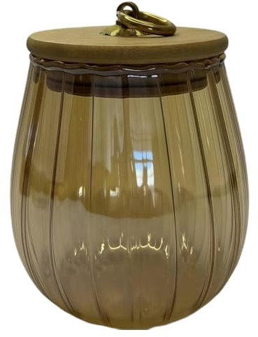 HSTWODE 1 Stück bernsteinfarben Vorratsdosen Glas, Vorratsgläser 700ml mit Deckel aus Bambus, Behälter Metallgriff für Lebensmittel für SüßigkeitenglasKaffeebohne Kekse Nüsse (E)