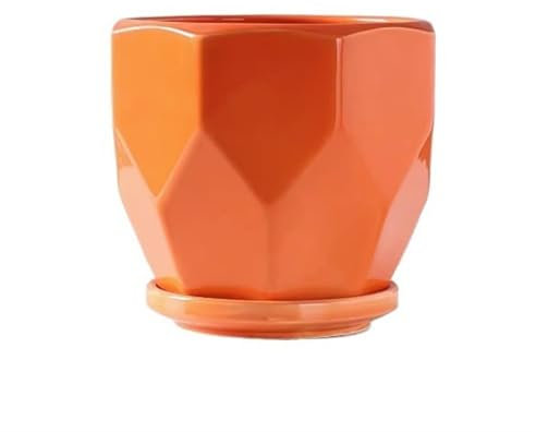 Maceta grande de cerámica con bandeja, macetas creativas para suculentas para decoración del hogar, macetas pequeñas naranjas modernas ideales para jardinería interior y exhibición de flores
