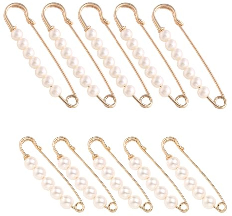 Nzexlyva Große Sicherheitsnadeln mit Perlen, ausgefallene Sicherheitsnadeln für Kleidung, Vintage-Broschen für Hut, Kilt, Decke, Hemden, Strickjacken, Röcke, Hosen (4,8 cm/7,4 cm), 10 Stück