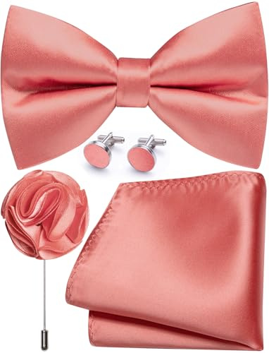 Ailisus Herren-Fliege und Einstecktuch, Manschettenknöpfe, Anstecknadel-Set, Seide, vorgebundene Fliege, verstellbar, Hochzeit, Party, Business