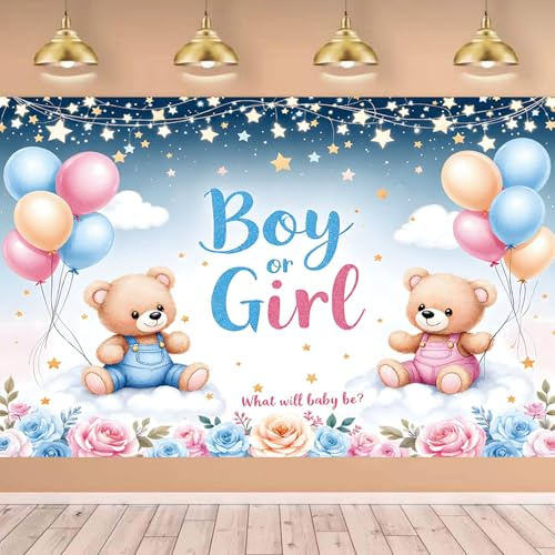 Bannière de Toile de Fond de Révélation de Sexe aevc Rose Bleu Décoration de Fête de Révélation's Boy Or Girl Bannière de Révélation Décoration de Fond pour Baby Shower Photographie Fond 180*110cm (E)