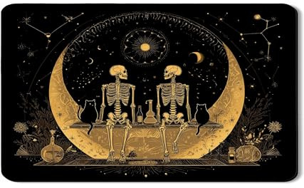 Skeletons Dish Drying Mats For Kitchen Counter, Vintage Gold Absorbent Rubber Dish Drainer Mat, Halloween Celestial Drying Pad For Kitchen Coffee Bar 12x20 Inch