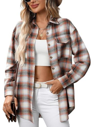 Générique Femme Chemise à Carreaux Western Décontractée Chemises Manches Longues Classique Blouses Boutonnées Tyle Décontracté Plaid Shacket