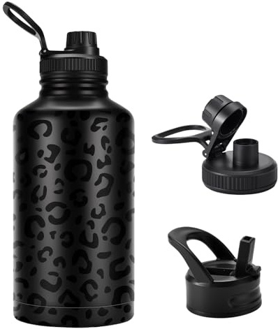 FOLAI - Bouteille en acier inoxydable anti-fuite de 2 L avec paille, grande bouteille de sport pour adultes, bouteille d'eau sans BPA pour le gym, lavable au lave-vaisselle, pour boissons gazeuses