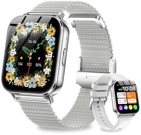 Fitoncloud Smartwatch Donna Uomo con Batteria 1000mAh, 1.83 Orologio Smartwatch con Chiamate/Fisiologia Feminile/Sonno/Frequenza Cardiaca/Contapassi, 100+ Sport, IP68 Smart Watch Android iOS Argento