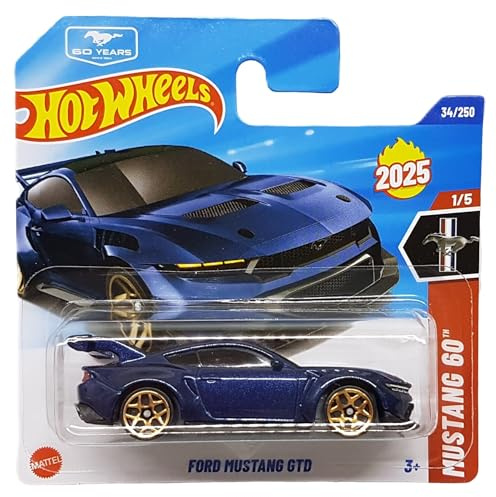 Hot Wheels - Ford Mustang GTD - Mustang 60th 1/5 - JBB93 - Short Card - dunkelblau metallic - Mattel 2025 - offiziell Lizenziertes Ford Modell - 1:64
