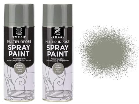 2X Paint Factory® Grey Primer Matt Spray Paint 400ml – Professional Quality, Fast-Dry All-Purpose Interior/Exterior Aerosol for Wood, Metal, Plastic, Ceramics, Furniture, DIY Projects & Household Use