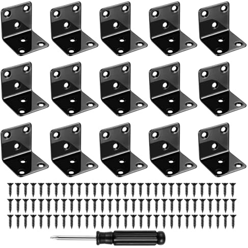 runxsam 15 pcs Heavy‑Duty 90° L Brackets 40×40 mm for Wood (Black) | Thick steel; anti‑rust black finish; pre‑drilled holes; strong right‑angle support for fence/furniture/timber.