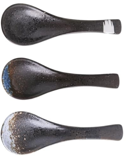 POPETPOP 3 Piezas Cucharas de Sopa Japonesas y Cuchara de Arroz de Cerámica Mango Cómodo y Base Antideslizante, Vajilla Multifuncional Color Aleatorio Estilo Aleatorio