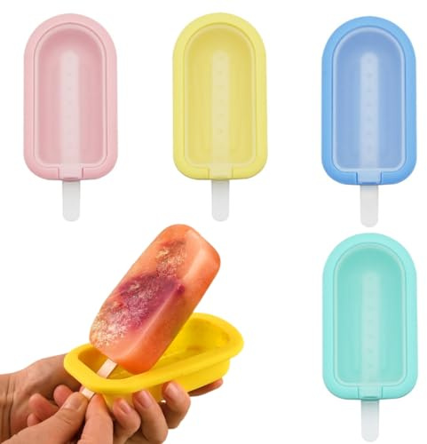 HAPZUR 4 Moldes de Silicona para Helados y Polos Reutilizables, sin BPA, fácil desmolde para niños y adultos, 4 colores vibrantes para postres caseros DIY.