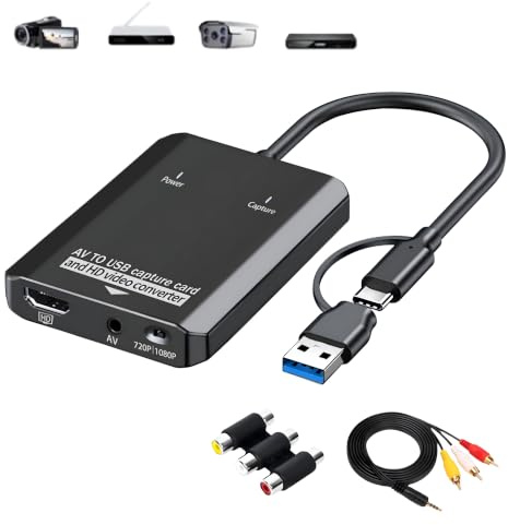 Ouitble Interfaccia Multimediale A HD Scheda di Acquisizione Video USB A e USB C 1080P, Interfaccia Multimediale AV A HD Adattatore Convertitore VHS A Digitale con VC