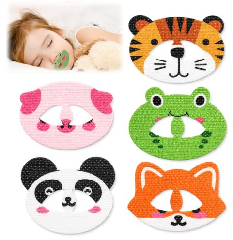 IEBTAWN Bande buccale pour enfants, 60 pièces, ruban bouche dormir anti-ronflement, design amusant avec motifs, hypoallergénique en tissu élastique et adhésif, pour enfants de 3 à 6 ans