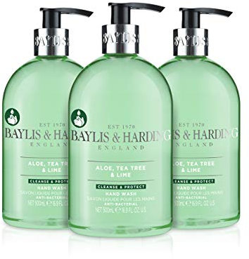 Baylis & Harding Aloe, Tea Tree and Lime Anti Bacterial Hand Wash, 500 ml, Pack of 3 - Vegan Friendly
