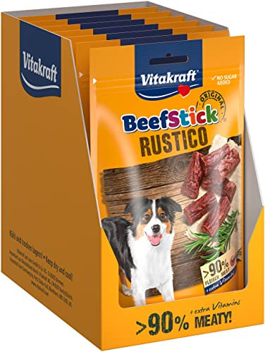 Vitakraft Beef Stick Rustico, Hundeleckerli, fleischige Salamihäppchen, Hunde Trainingsleckerli, ohne Zusatz von Zucker (7x 55g)