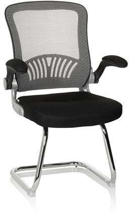 HJH Office 706820 Sedia per visitatori FLYER PRO V Mesh nero/grigio Sedia a sbalzo con supporto lombare, braccioli pieghevoli