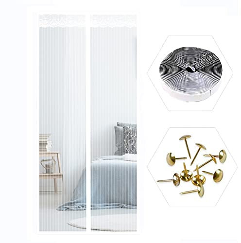 AMZERO Fliegengitter Mit Magnet Insektenschutz Fliegengitter FüR Dachfenster Full Frame Klettverschluss für Balkontür Wohnzimmer Terrassentür - Weiß 90x210cm(35x83inch)