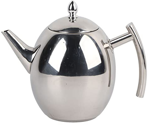 Edelstahl Teekanne, 1,5L Tee-Töpfe Kaffeekanne Teekessel Wasserkessel, mit Filter, keine Undichtigkeit, Silber