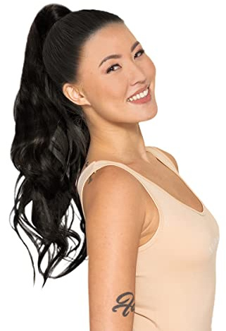 WENNALIFE Ponytail Extension, 35cm 75g Natürliches Schwarz Pferdeschwanz Haarteil Ponytail Extension Echthaar Clip in Wickeln Sie um Remy Echthaar