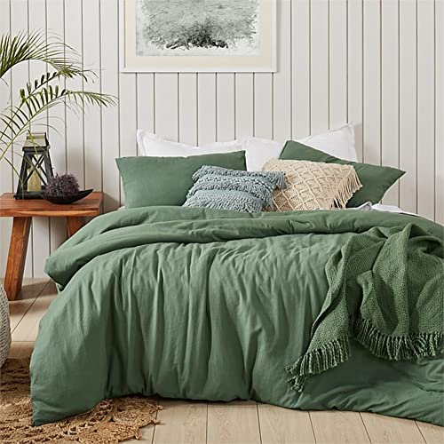 Sedefen Bettwäsche 155x220 cm Baumwolle Grün,Oeko-TEX zertifizierte | Baumwollbettwäsche,Renforce Bettwäsche,Leinenoptik Bettwäsche für Allergiker,Bettbezug mit Reißverschluss 1 Kissenbezug 80x80